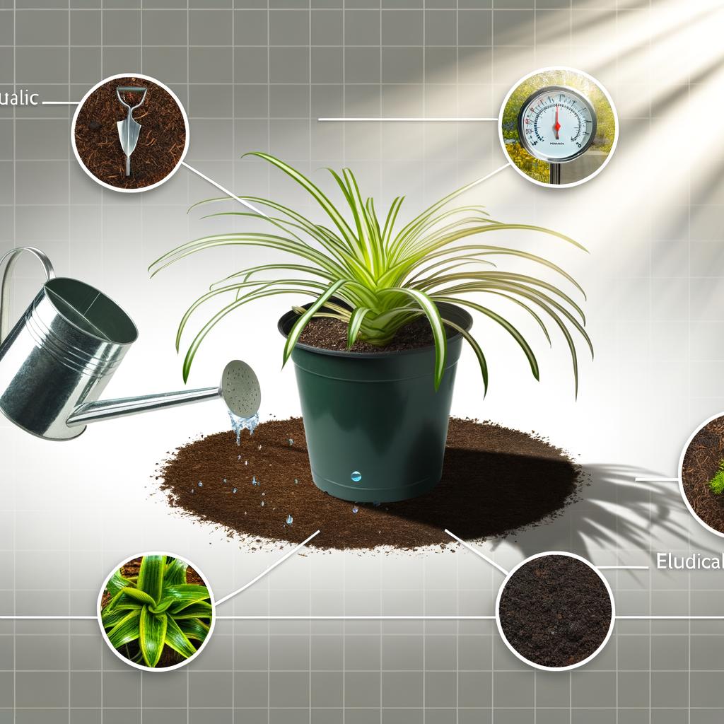 Spider plant care guide hero image with care elements.