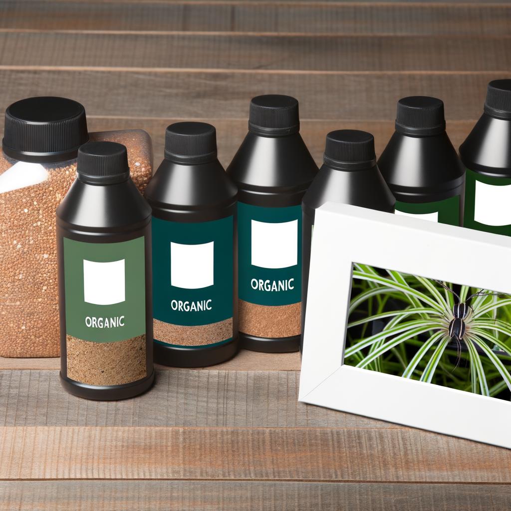 Collection of organic fertilizers suitable for spider plants, including liquid and granular options.