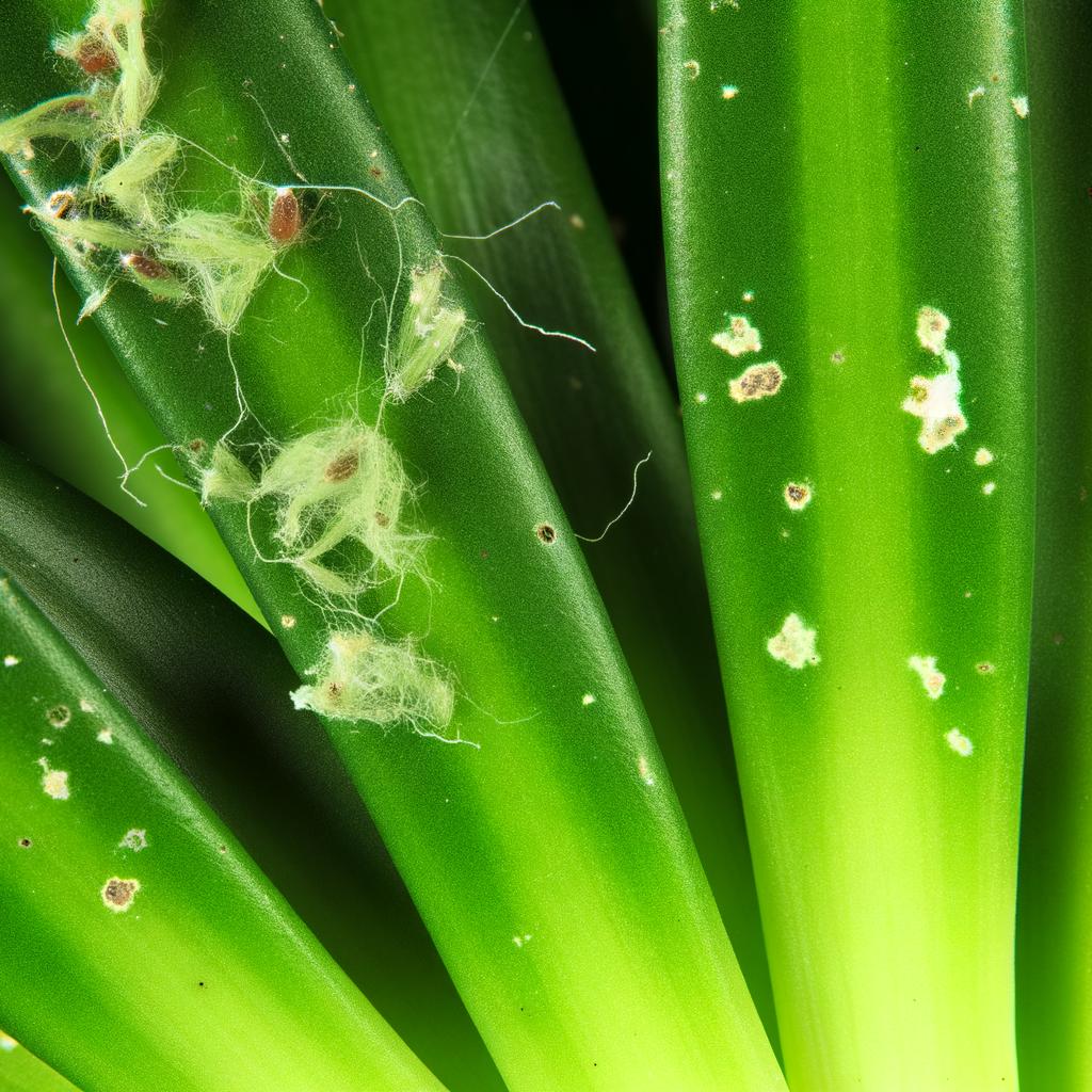 Spider plant leaves with visible pests.