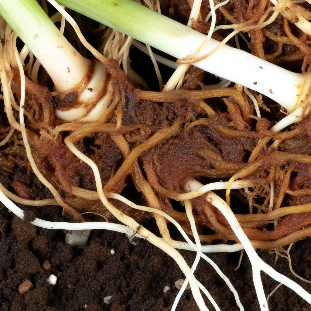 Spider plant roots showing root rot symptoms.
