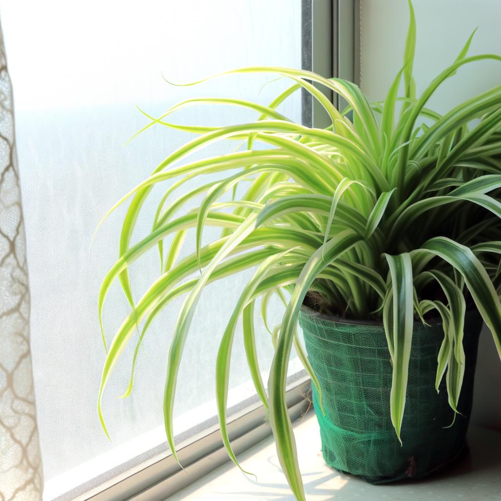 Spider plant protected from intense summer sun with filtered light.