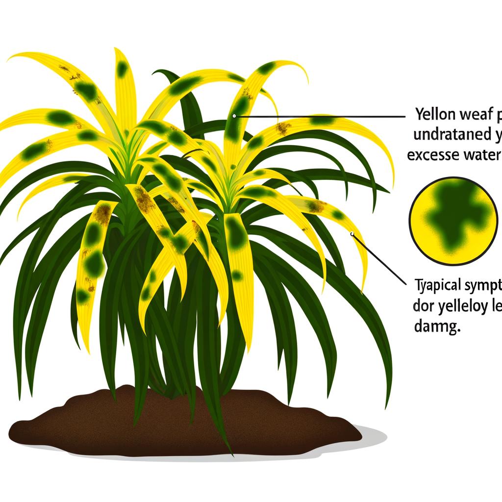 Spider plant with yellow leaves from overwatering.